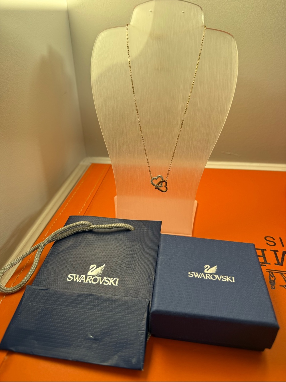 Swarovski Gold Double Heart Pendant Necklace
